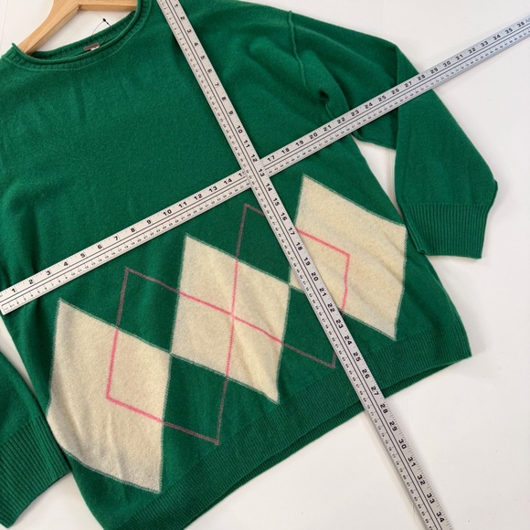 Free People Sweater Womens Medium 100% Cashmere Addie Argyle Green Oversized - Picture 7 of 12